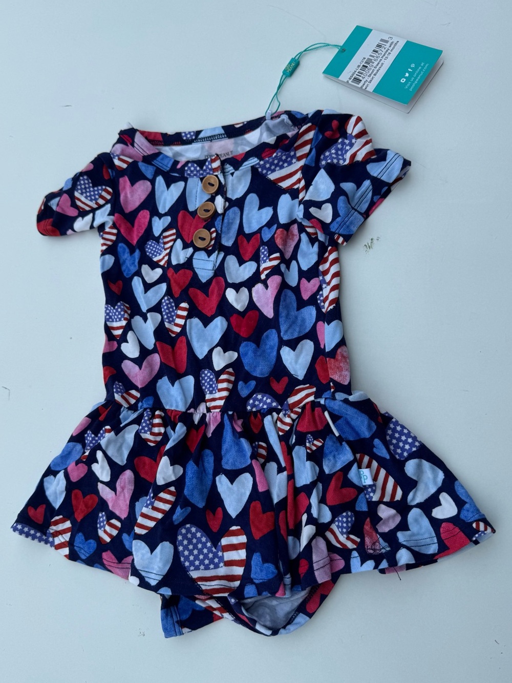 NEW Posh Peanut 4th of July Hearts Twirl Bodysuit Size 12-18 months